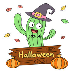 Cactus wearing a colorful Mexican sombrero with fun cartoon style design