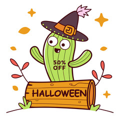 Cactus wearing a colorful Mexican sombrero with fun cartoon style design