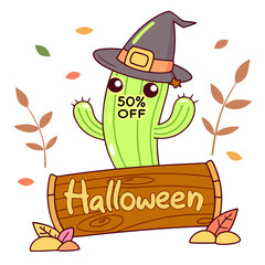 Cactus wearing a colorful Mexican sombrero with fun cartoon style design