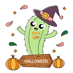 Cactus wearing a colorful Mexican sombrero with fun cartoon style design