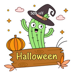 Cactus wearing a colorful Mexican sombrero with fun cartoon style design