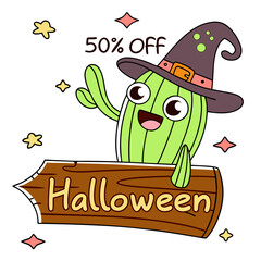 Cactus wearing a colorful Mexican sombrero with fun cartoon style design