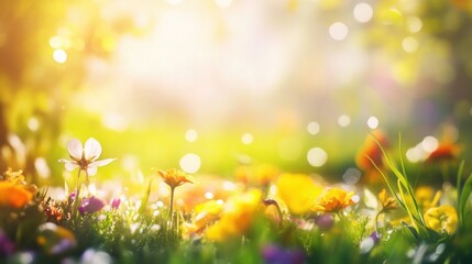 Fototapeta premium Colorful wildflowers bloom under warm sunlight in a vibrant garden setting