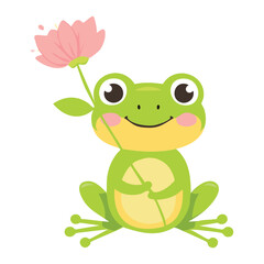 Cute Frog Holding A Pink Flower In Its Hand