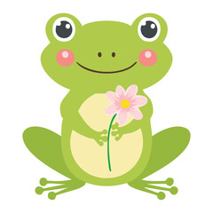 Cute Frog Holding A Pink Flower In Its Hand