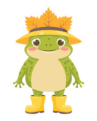 Happy Frog With A Straw Hat And Fall Leaves
