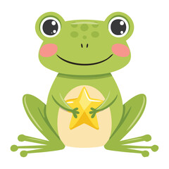 Happy Frog Character Holding A Magic Star