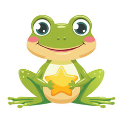 Happy Frog Character Holding A Magic Star