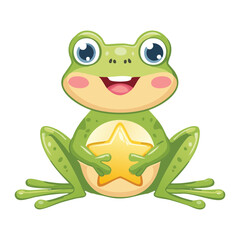 Happy Frog Mascot Holding A Golden Star