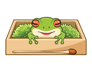 Happy Frog Character Inside A Matchbox