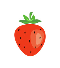 Obraz premium Strawberry isolated on white, stylized color vector illustration, hand-drawn, flat design. Ripe juicy red berry, icon, logo for design, decorations, labels. Delicious summer dessert