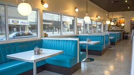Charming Retro American Diner Interior Featuring Cozy Booth Seating and Stylish Decor Elements