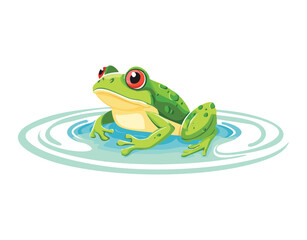Green Frog In The Water With Ripples