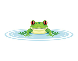 Cute Frog Character Sitting On A Water Lily
