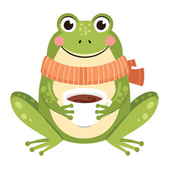 Frog Character With Scarf Drinking From A Cup