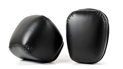 Sport Equipment Pair of Muay Thai pads isolated on white background, positioned slightly angled to show thickness and surface padding texture (1)