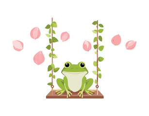 Cheerful Frog Character on a Rope Swing