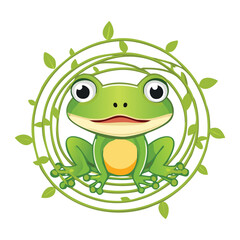 Happy Frog Character Surrounded by Vines