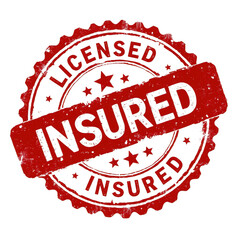 Red Licensed Insured Stamp with Grungy Texture on Transparent Background