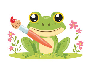 Cute Frog Painting with a Brush and Smile