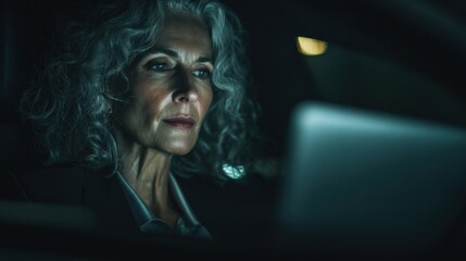 Nighttime Focus: A Woman Working on Laptop
