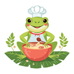 Chef Frog Character with a Big Bowl