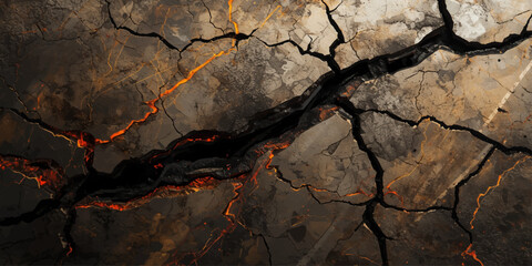 Cracked lava rock terrain background with glowing magma fissures.