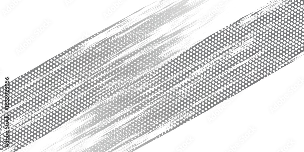 Poster modern grunge halftone stripes background with dynamic brush strokes and dotted texture. vector