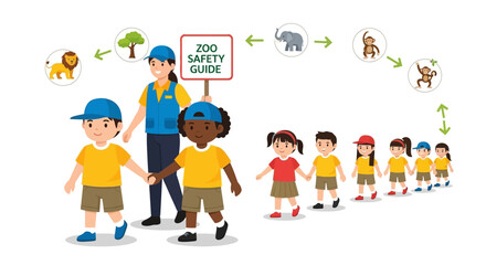 Fototapeta premium Visiting Wildlife Park With A Teacher And Classmates Learn Safety Guidelines