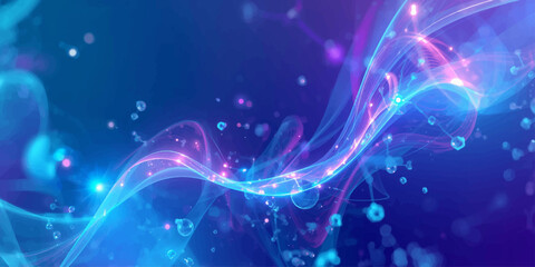 Abstract biotech DNA molecular network background in neon purple glow.