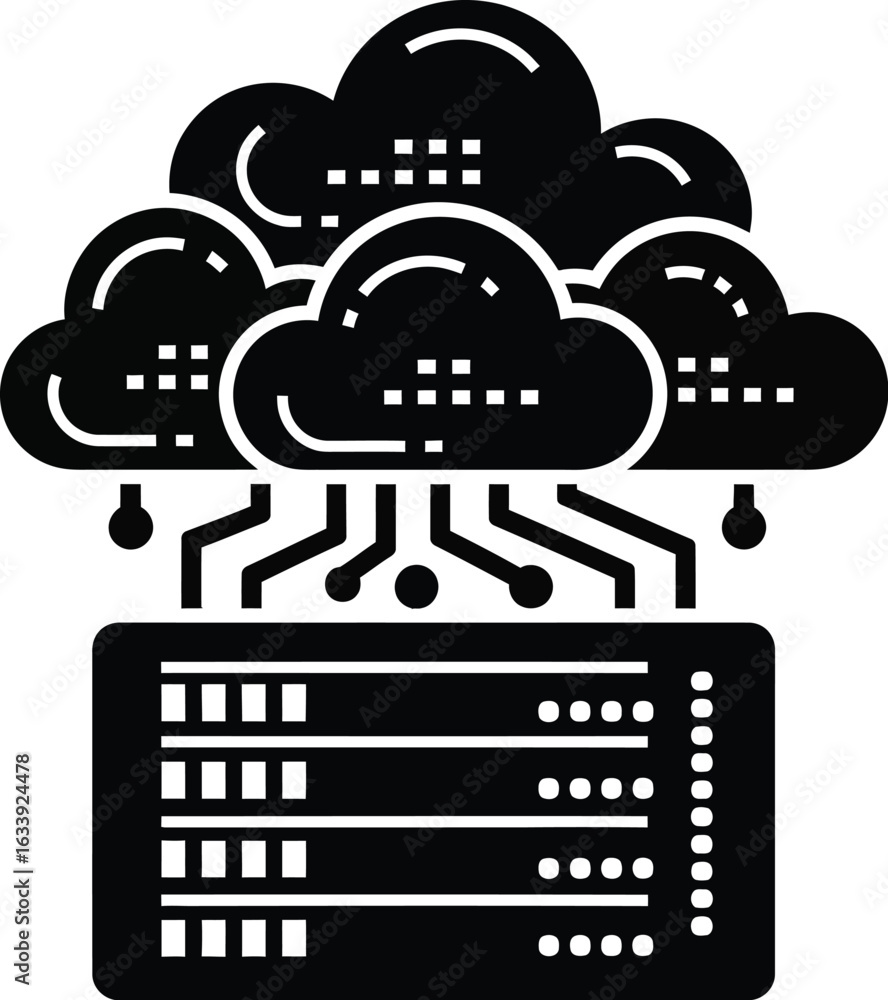Poster illustration of cloud server data computing network technology storage, including internet, system, 