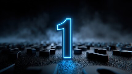 Number One: Glowing Neon Digit in Dark Setting