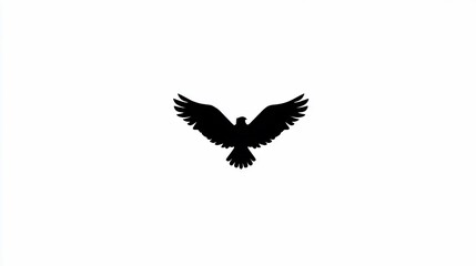 Obraz premium Silhouette of a soaring bird with spread wings, centered on white background
