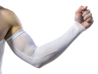 Arm compression sleeve for muscle support and recovery, isolated on transparent background