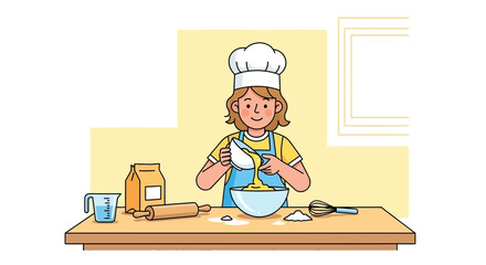 Young Baker Preparing Dough For Homemade Baking At The Kitchen Table