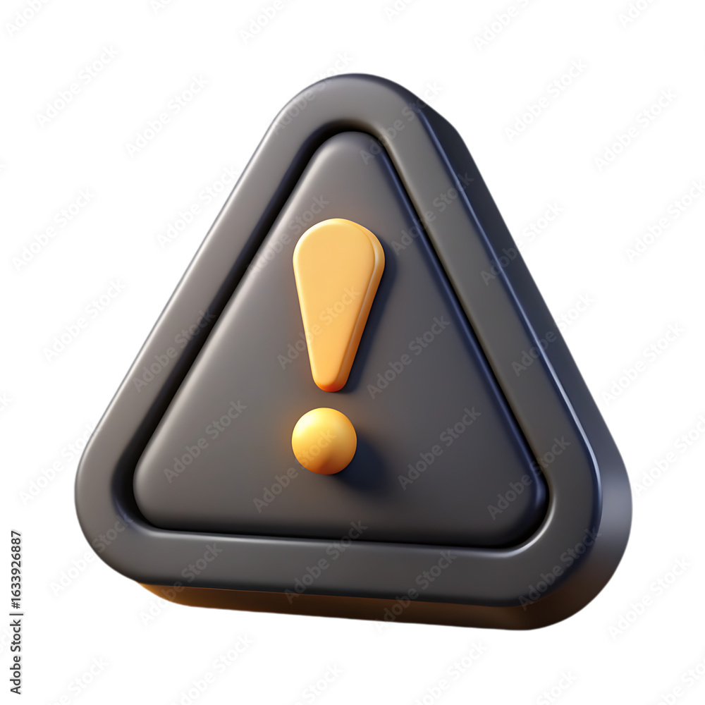 Poster 3d icon of a three dimensional black warning sign with a yellow exclamation mark indicates an import