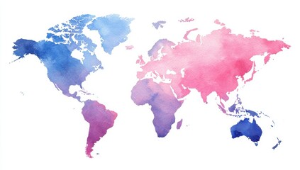 World map, watercolor style, soft colors
