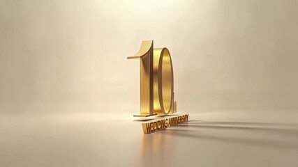 10th wedding anniversary gold 3D text on reflective surface with soft gradient background in elegant milestone scene
