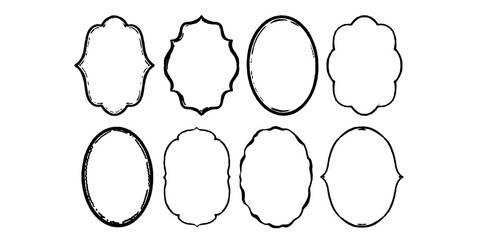 wedding frame, vector hand drawn oval vintage border set, coquettish celebration design. Elegant classic line decoration background, simple postcard decor. Watercolor invitation frame print