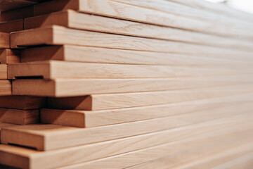 Stacked Wooden Joinery Planks with Precision Slot Cuts