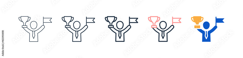 Poster accomplishment different style icons set vector illustration.