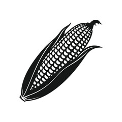 Vector illustration of a yellow corn on the cob with green leaves isolated on white background