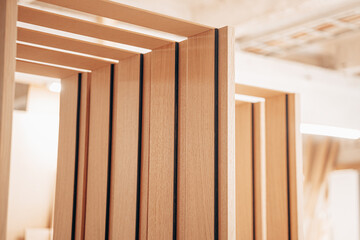 Modern Wooden Slatted Divider in Interior Workshop