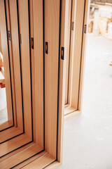 Modern Wooden Slatted Divider in Interior Workshop