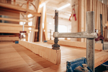 Woodworking Clamp Holding Frame on Workbench