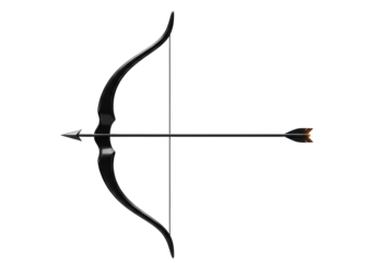 Isolated Black Archery Bow with Arrow, Aimed and Ready