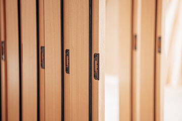 Modern Wooden Slatted Divider in Interior Workshop