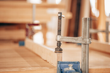 Woodworking Clamp Holding Frame on Workbench