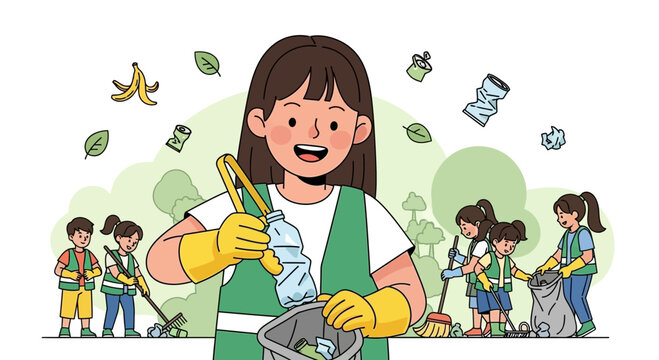Young Volunteers Cleaning Up Environment Concept Illustration Vector Design