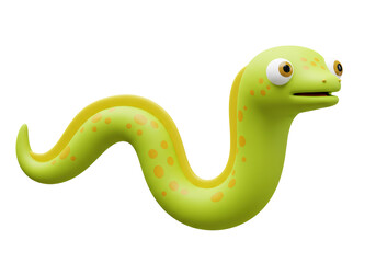 Isolated Cute 3D Cartoon Green and Yellow Eel